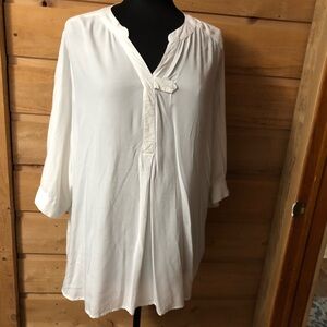 Woman Within white 3/4 sleeve V Neck blouse size 22/24 1X boho cottagecore
